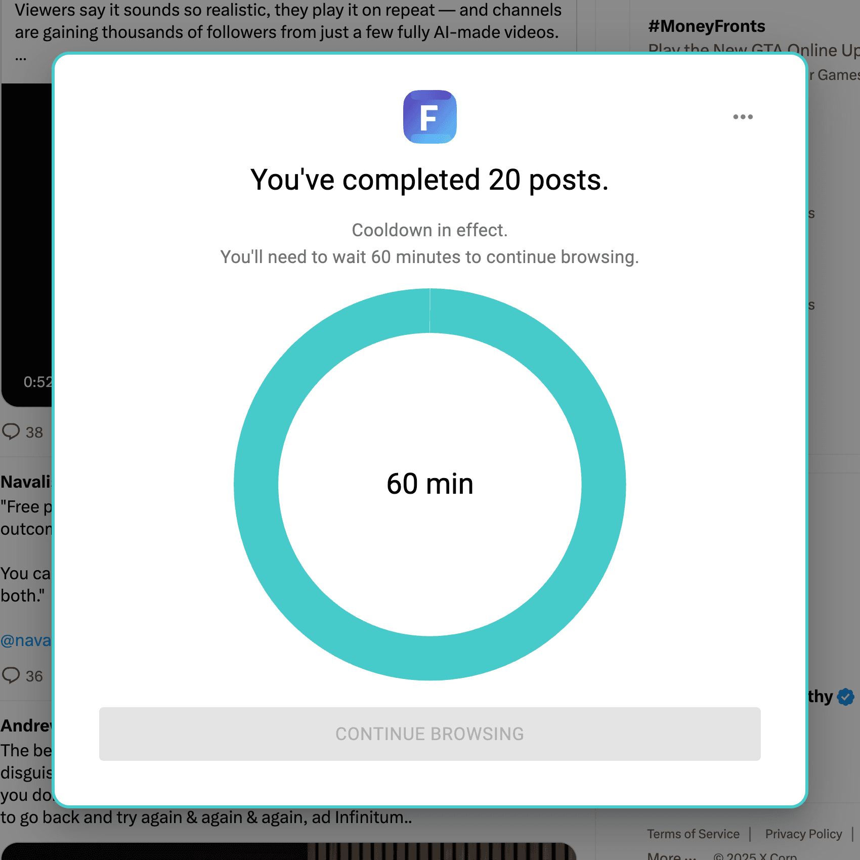 Cooldown time feature screenshot