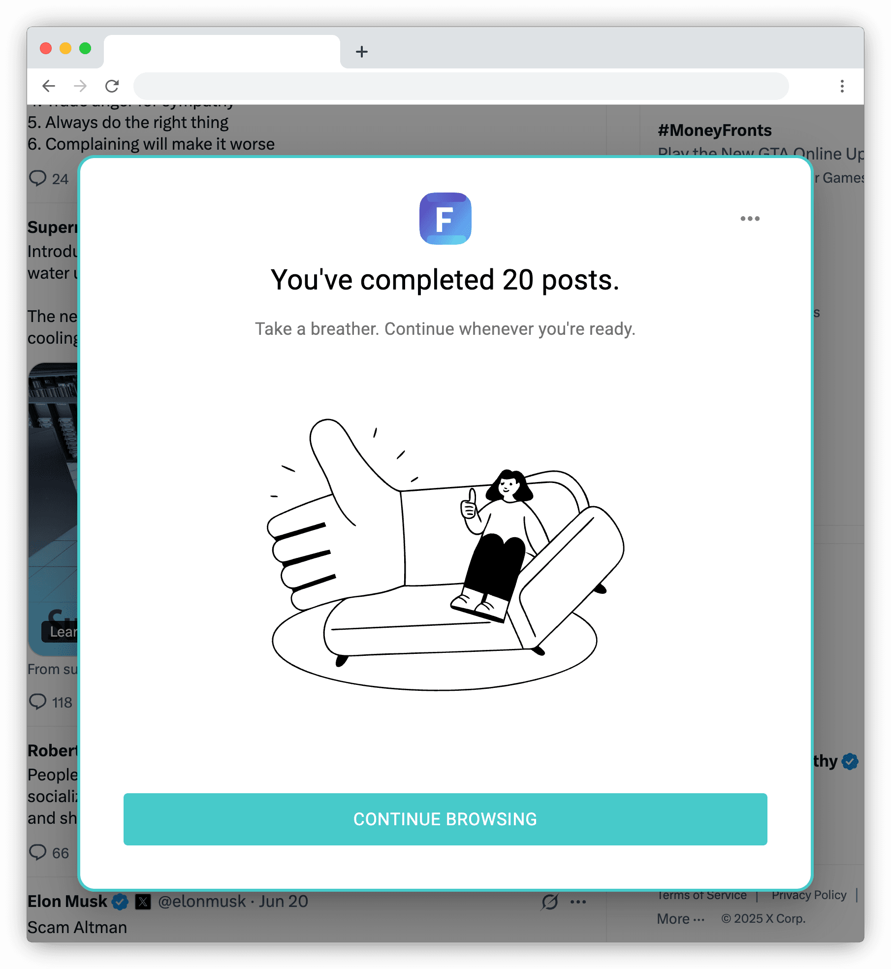 Finite session limit reached dialog screenshot